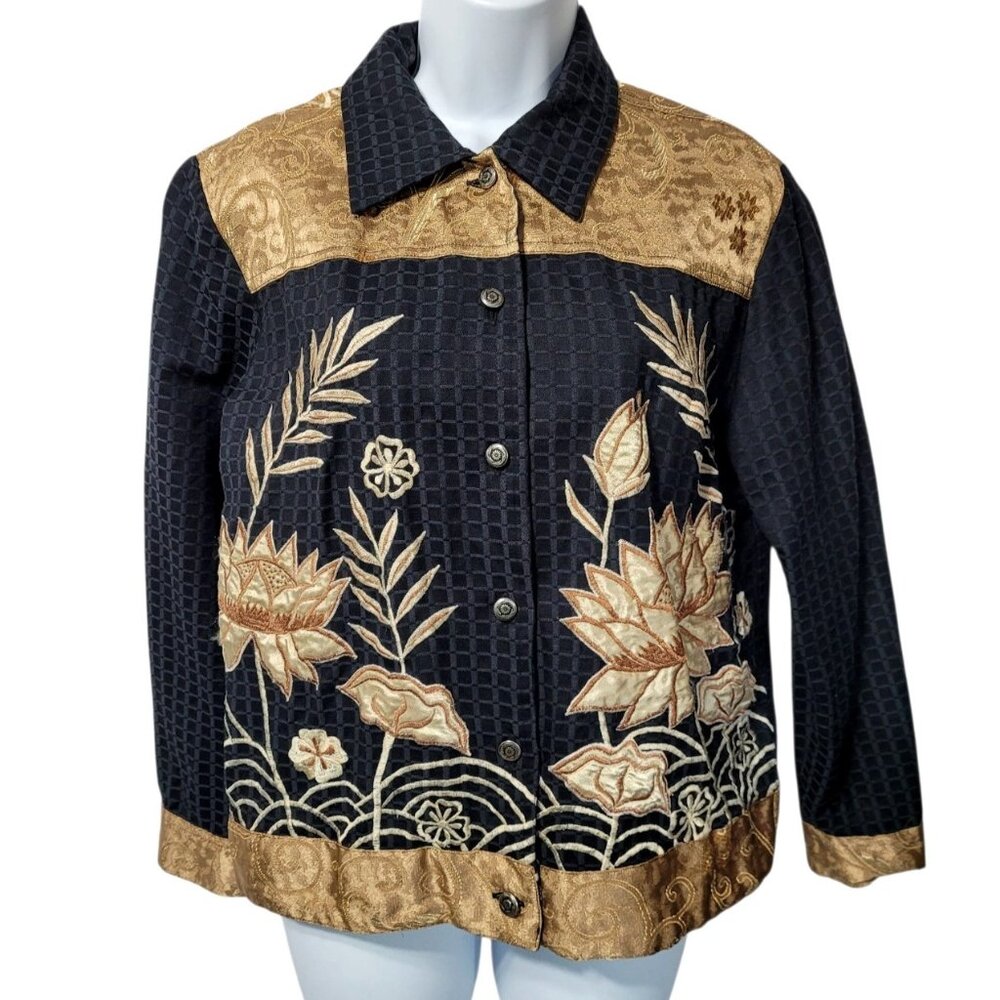 Alex Kim Embroidered Brocade Artsy Button Jacket Womens S Mature Office